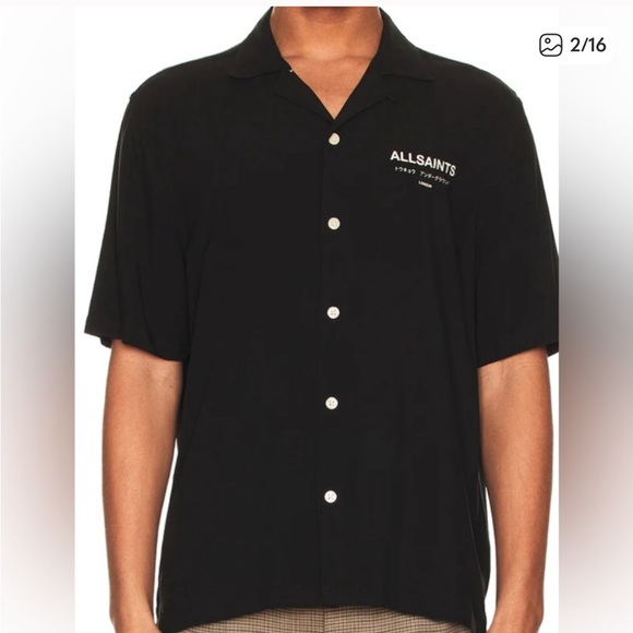 All Saints Army Green Button-down short sleeve Shirt. Size Medium - Picture 2 of 3